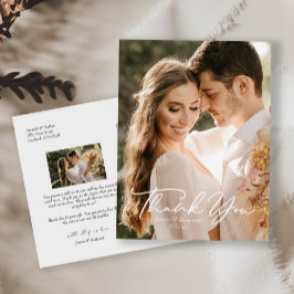 Eenvoudig modern minimalistisch fotohuwelijk bedan briefkaart