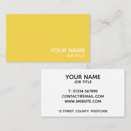 Eenvoudig Modern Minimalistisch Geel en Wit Visitekaartje (Voorkant / Achterkant)