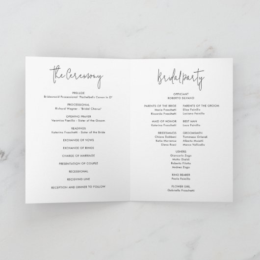 Eenvoudig modern minimalistisch gevouwen huwelijks programma (Binnen)