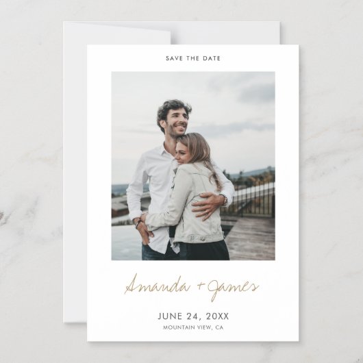 Eenvoudig modern, minimalistisch goud bespaart de  magnetische uitnodiging (Voorkant)