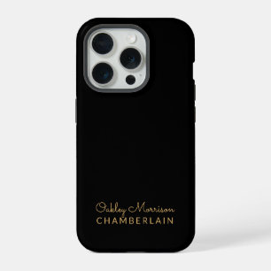 Eenvoudig Modern Minimalistisch Goud Naam Zwart iPhone 15 Pro Case