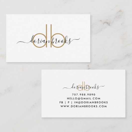 Eenvoudig Modern Minimalistisch Goud Zwart Monogra Visitekaartje (Voorkant / Achterkant)