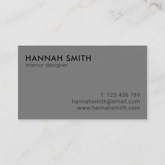 Eenvoudig modern minimalistisch grijs Visitekaartj Visitekaartje (Achterkant)