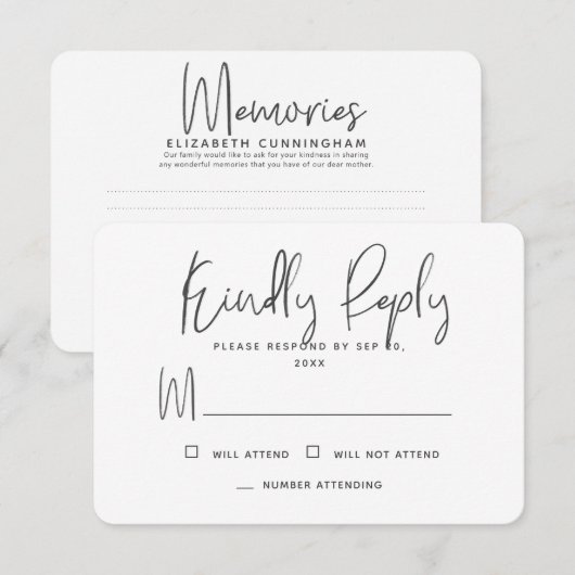 Eenvoudig modern minimalistisch herinneringsantwoo RSVP kaartje (Voorkant / Achterkant)