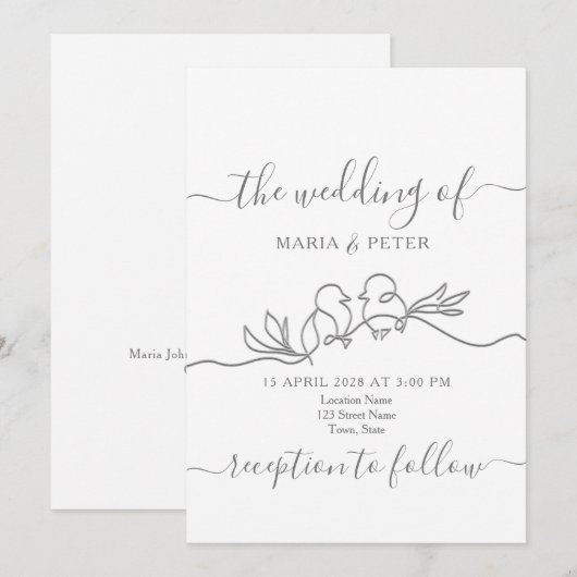 Eenvoudig modern minimalistisch huwelijk kaart (Voorkant / Achterkant)