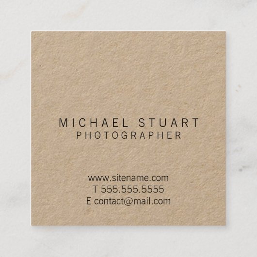 Eenvoudig modern, minimalistisch Monogram Kraft Pa Vierkante Visitekaartje (Achterkant)