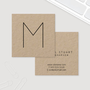 Eenvoudig modern, minimalistisch Monogram Kraft Pa Vierkante Visitekaartje