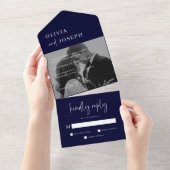 Eenvoudig modern minimalistisch | Navy Blue foto b All In One Uitnodiging (Afscheurbaar)