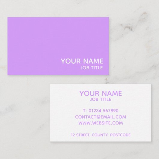 Eenvoudig modern, minimalistisch Paars en wit Visitekaartje (Voorkant / Achterkant)