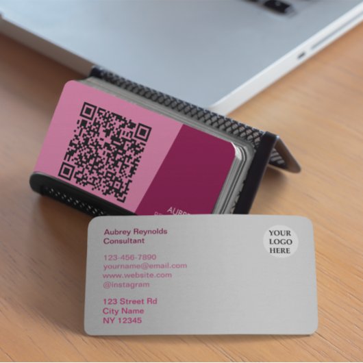 Eenvoudig Modern Minimalistisch QR Code Roze Visitekaartje