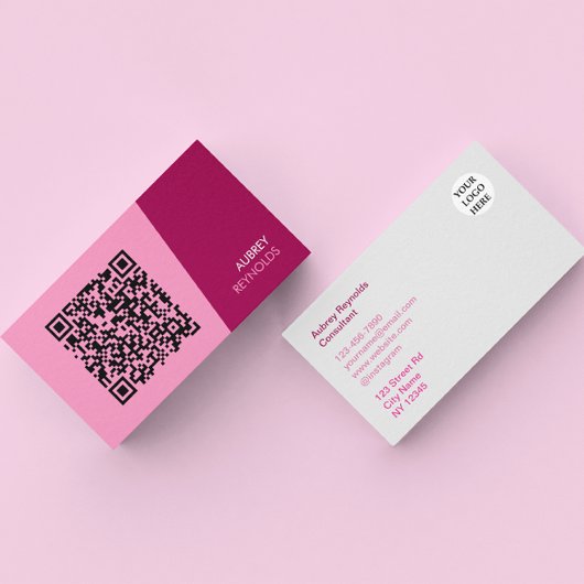 Eenvoudig Modern Minimalistisch QR Code Roze Visitekaartje