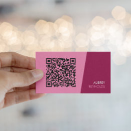 Eenvoudig Modern Minimalistisch QR Code Roze Visitekaartje