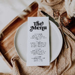 Eenvoudig modern minimalistisch retro bruiloft men menu<br><div class="desc">Dit is een modern minimalistisch 70's geïnspireerd huwelijksmenu met een sans serif lettertype en groovy lettertype. Bewerk alle formuleringen behalve de "het menu" in deze menu-sjabloon. Alle kleuren zijn ook bewerkbaar. // Voor overeenkomende design, zoek CHARLI in de Sincerely By Nicole Zazzle winkel. * Als u van dit ontwerp houdt...</div>