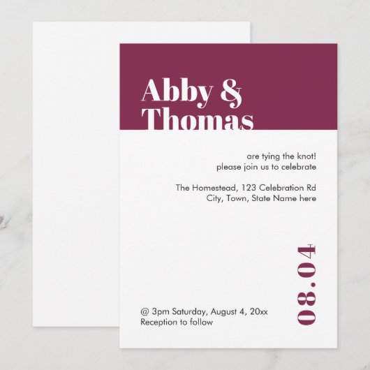 Eenvoudig, modern, minimalistisch, rood-Bourgogne  Kaart (Voorkant / Achterkant)