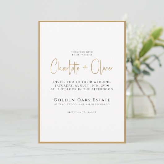 Eenvoudig modern minimalistisch script Gold Border Kaart (Staand voorkant)