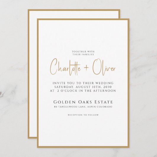 Eenvoudig modern minimalistisch script Gold Border Kaart (Voorkant / Achterkant)