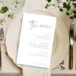 Eenvoudig modern minimalistisch | Stusty Blue Wedd<br><div class="desc">Dit elegante,  witte en stoffige blauwe trouwmenu is eenvoudig en minimalistisch maar toch erg stijlvol vanwege het moderne handgeschreven script en de schone lay-out.</div>