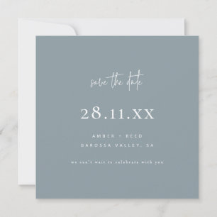 Eenvoudig modern minimalistisch vierkant blauw gri save the date
