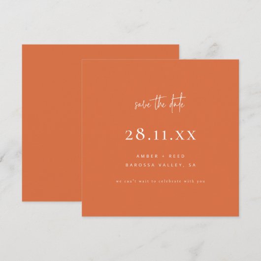 Eenvoudig modern minimalistisch vierkant verbrand  save the date (Voorkant / Achterkant)