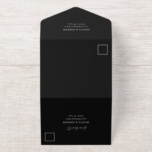 Eenvoudig modern minimalistisch zwart | bruiloftsf all in one uitnodiging (Buiten)
