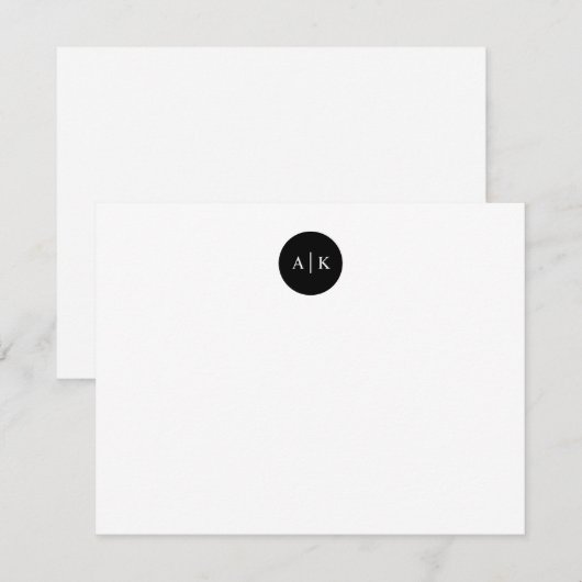 Eenvoudig modern minimalistisch zwart cirkelmonogr notitiekaartje (Voorkant / Achterkant)