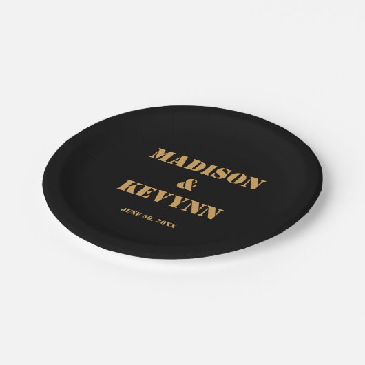 Eenvoudig modern minimalistisch | Zwart en gouden Papieren Bordje (Gekanteld)
