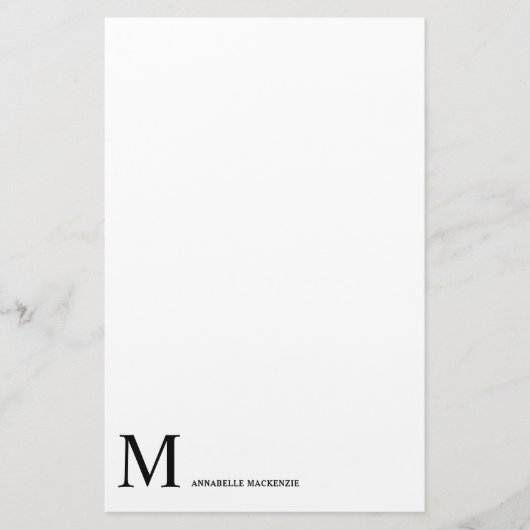Eenvoudig modern minimalistisch zwart monogram briefpapier (Voorkant)