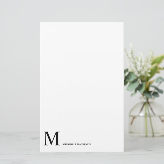 Eenvoudig modern minimalistisch zwart monogram briefpapier (Staand voorkant)