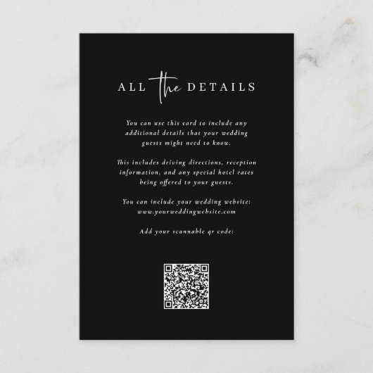 Eenvoudig modern minimalistisch zwart | Trouwgegev Informatiekaartje (Voorkant)