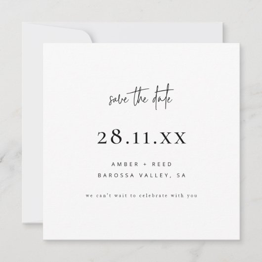 Eenvoudig modern, minimalistisch zwart vierkant sc save the date (Voorkant)