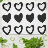 Eenvoudig modern, minimalistisch zwart-wit hart theedoek (Gevouwen)