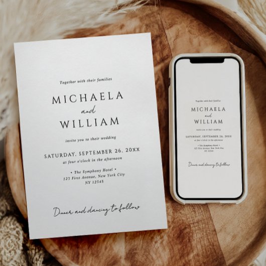 Eenvoudig modern minimalistisch zwart-wit huwelijk kaart