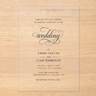 Eenvoudig Modern Minimalistisch Zwart-Wit Trouwfee Acryl Uitnodigingen