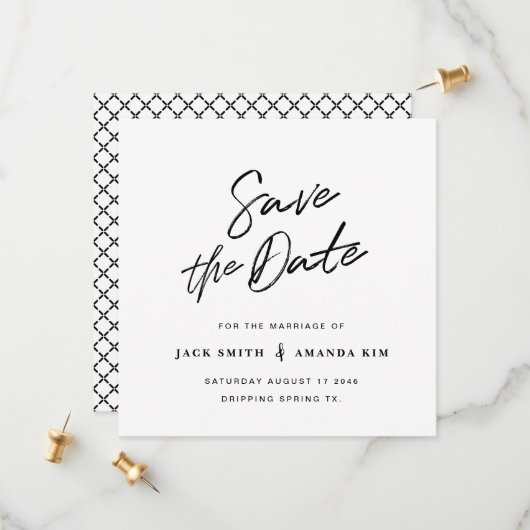 Eenvoudig Modern Minimum Script Wedding slaat de d Save The Date (Voorkant / Achterkant in situ)