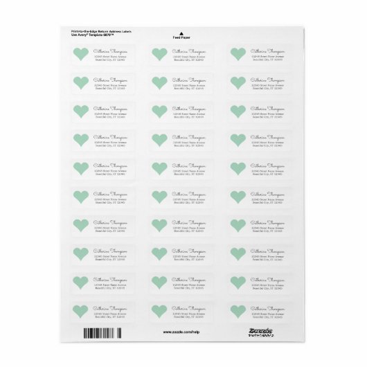 Eenvoudig Modern Mint Groen Hart Girly Script Naam Etiket (Full Sheet)