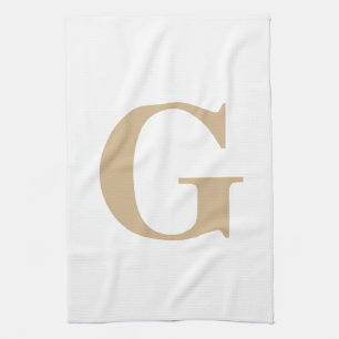 Eenvoudig modern Monogram beige en wit Theedoek