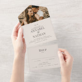 Eenvoudig modern monogram en fotohuwelijk all in one uitnodiging (Afscheurbaar)