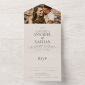 Eenvoudig modern monogram en fotohuwelijk all in one uitnodiging (Binnen)