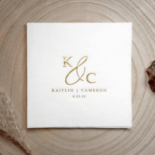 Eenvoudig Modern Monogram Gouden Trouw Cocktail Folie Servetten