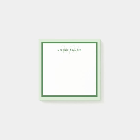 Eenvoudig Modern Monogram Groen Tweekleurige Rand Post-it® Notes (Voorkant)