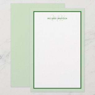 Eenvoudig modern monogram groene tweetonige rand briefpapier