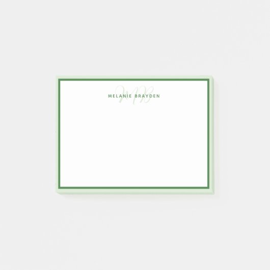 Eenvoudig modern monogram groene tweetonige rand post-it® notes (Voorkant)