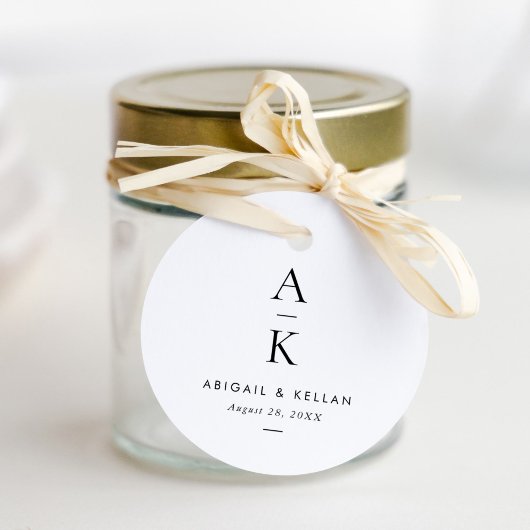 Eenvoudig modern monogram huwelijk bedankjes labels