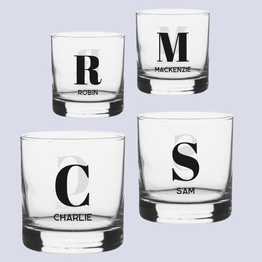 Eenvoudig Modern Monogram Initiaal Naam Gepersonal Whisky Glas
