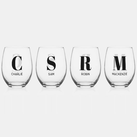 Eenvoudig Modern Monogram Initiaal Naam Gepersonal Wijnglas Zonder Voet (Voorkant)
