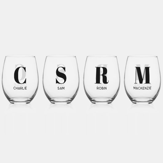 Eenvoudig Modern Monogram Initiaal Naam Gepersonal Wijnglas Zonder Voet (Achterkant)