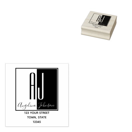 Eenvoudig Modern Monogram Initialen Retouradres Rubberstempel (Gestempeld)