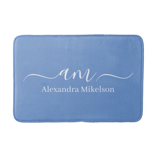 Eenvoudig Modern Monogram korenbloem blauw Minimal Badmat (Voorkant)