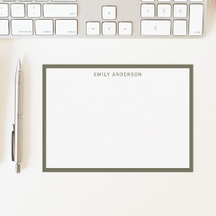 Eenvoudig Modern Monogram Olijfgroene Rand Notitiekaartje