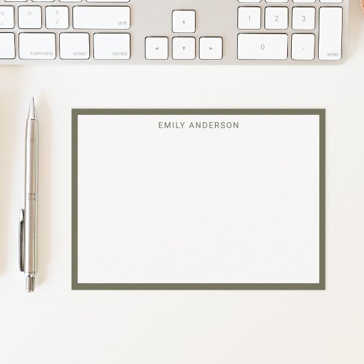 Eenvoudig Modern Monogram Olijfgroene Rand Notitiekaartje